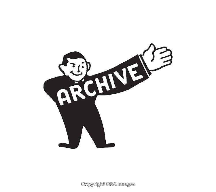 Retro-Styled Black and White Archive Line Art Illustration