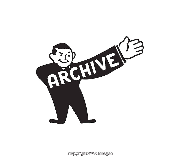 Retro-Styled Black and White Archive Line Art Illustration
