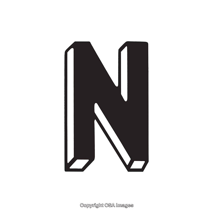 Black Bold 3D Letter N on White Background