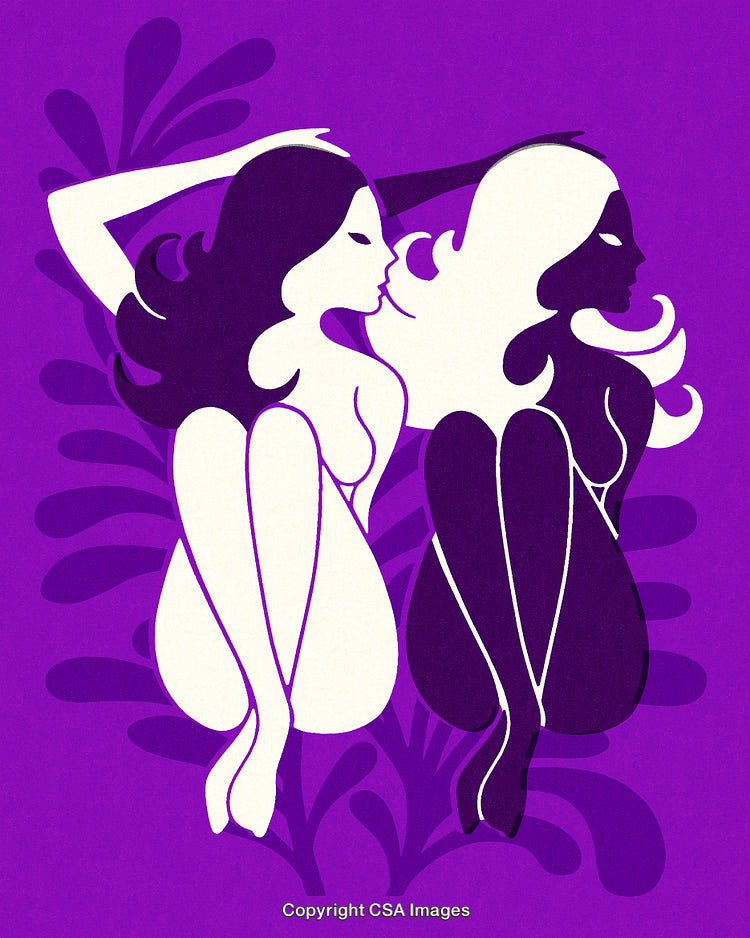 Abstract Illustration of Two Stylized Women in Vibrant Purple Colors