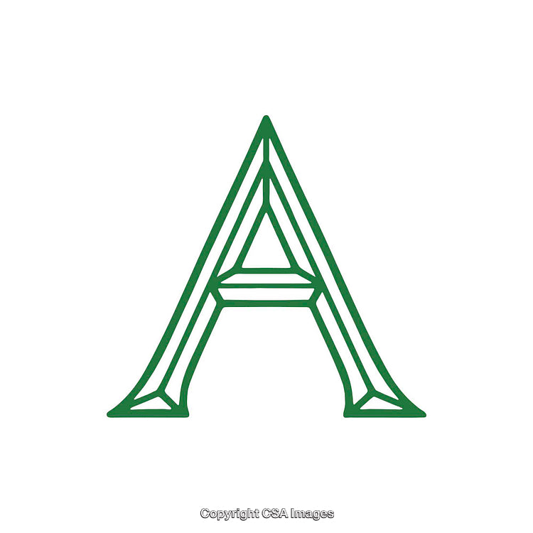 Elegant Green Outline of the Letter A on White Background