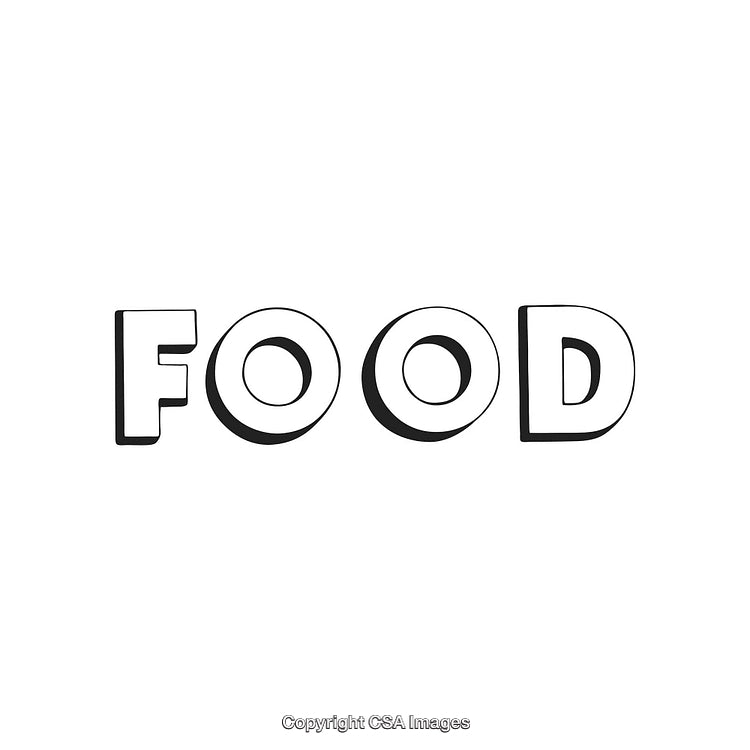 Stylized Black and White Illustration of the Word Food in Bold Letters