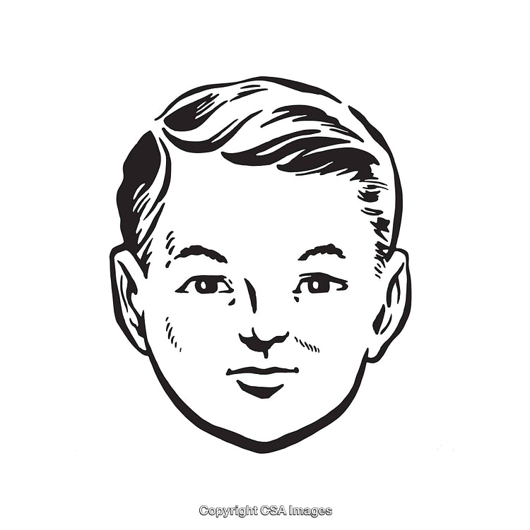 Vintage Black and White Illustration of a Young Boy’s Face