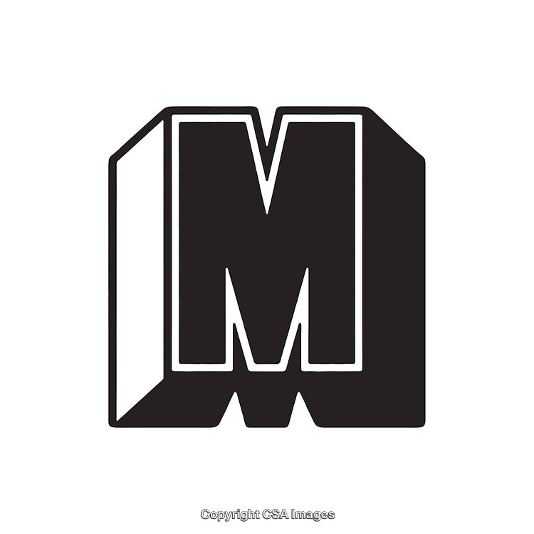 Bold Black Letter M in Three-Dimensional Perspective