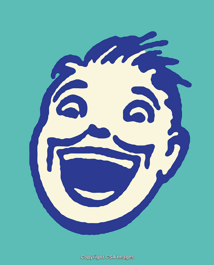Color Line Art Illustration of a Cheerful Smiling Face on Teal Background