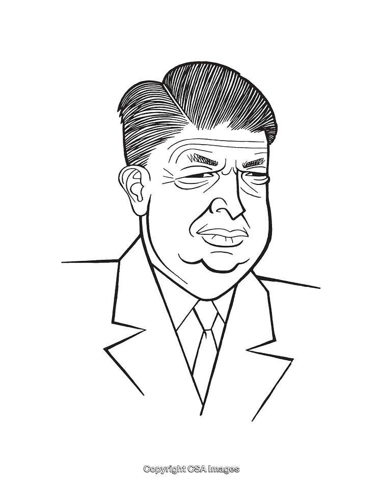 Black and White Line Art Caricature of a Professional Man in a Suit