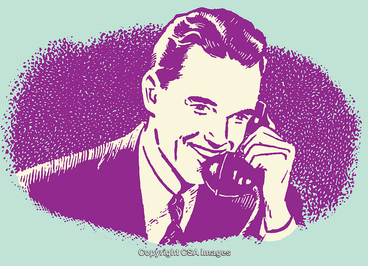 Retro Styled Illustration of a Man Talking on a Telephone