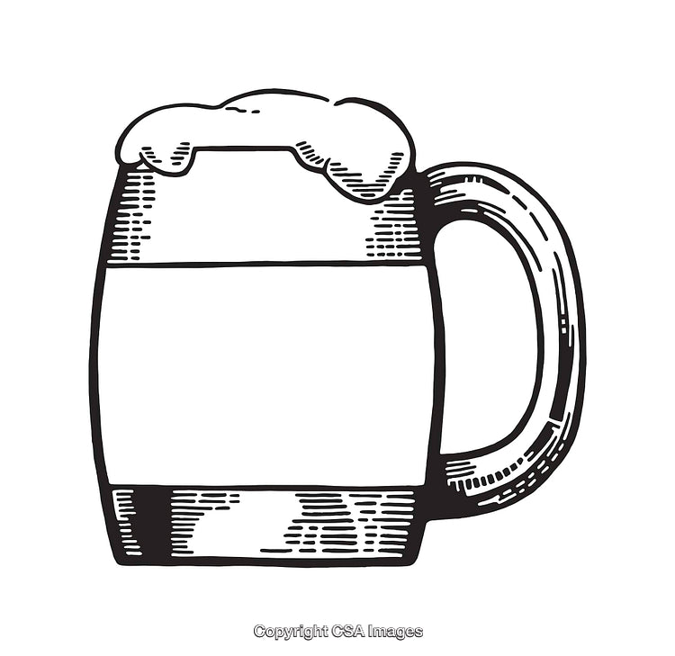 Black and White Line Art of a Foam-Topped Beer Mug