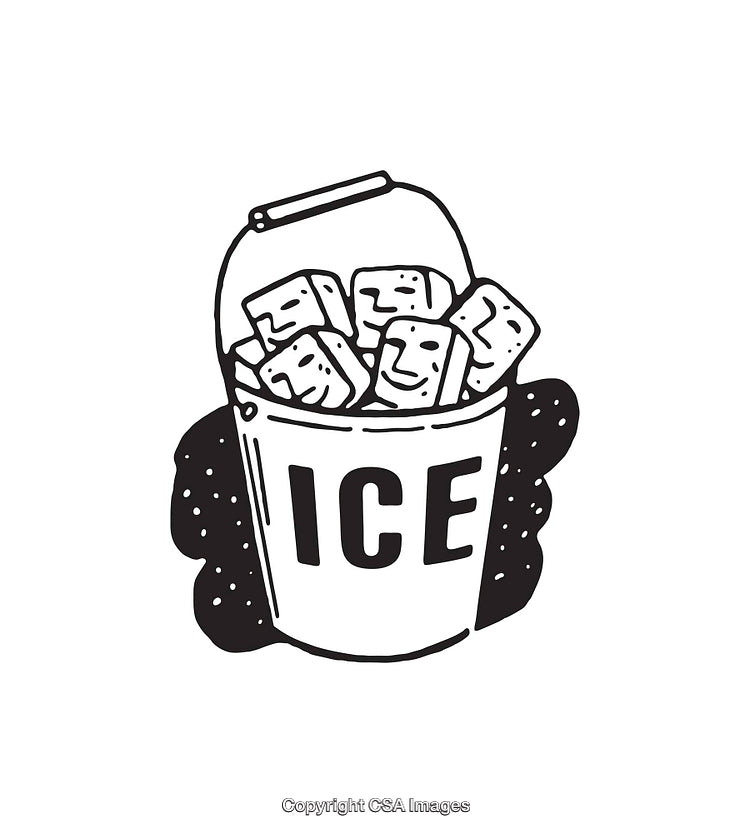 Black and White Line Art Illustration of an Ice Bucket with Cubes