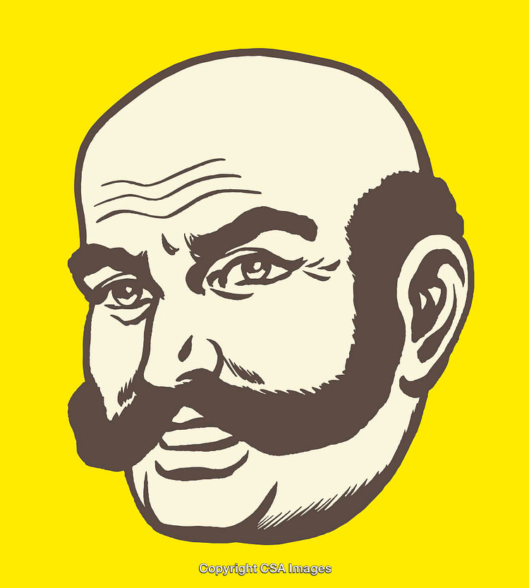 Cartoon Illustration of a Man With Mustache on Yellow Background