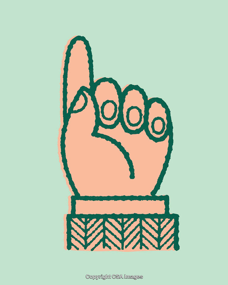 Illustration of a Raised Hand Pointing Up with Abstract Patterns