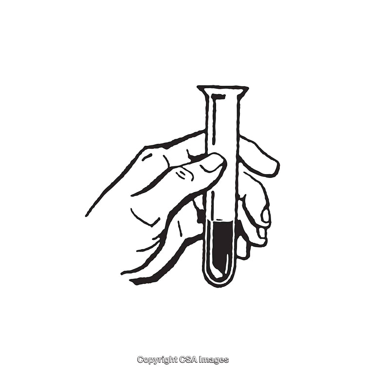 Black and White Illustration of a Hand Holding a Test Tube