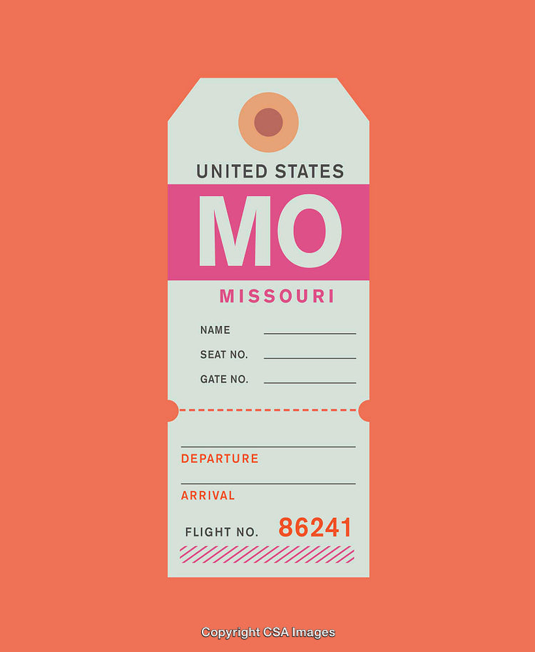 Vintage Missouri Travel Tag Design with Retro Colors and Typography