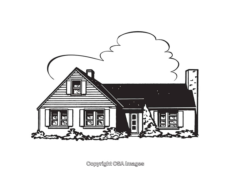 Vintage Black and White Illustration of a Charming Cottage House
