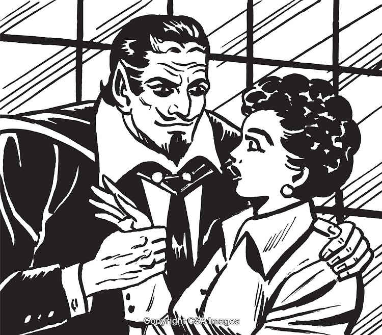 Retro Illustration of Man and Woman in Dramatic Conversation