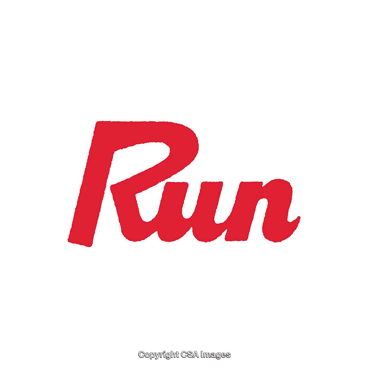 Bold Red Word 'Run' Displayed on White Background