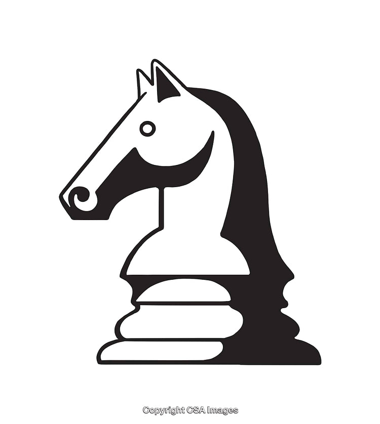 Black and White Knight Chess Piece Line Art Illustration
