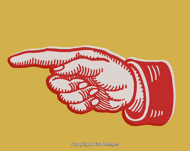 Retro Style Hand Pointing Illustration with Vibrant Colors on Yellow