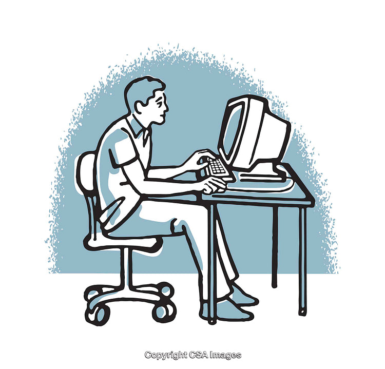 Man Using Desktop Computer in Office Environment Illustration