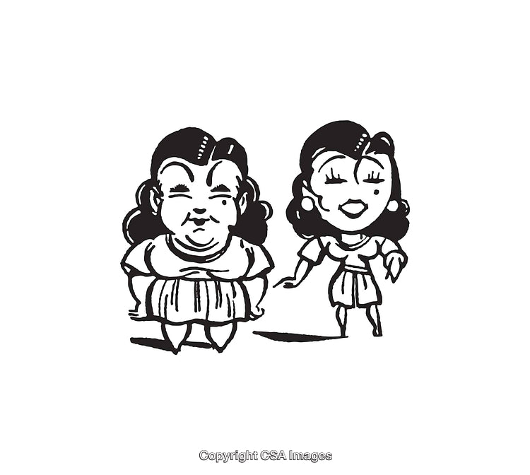 Black and White Line Art Illustrations of Two Unique Characters
