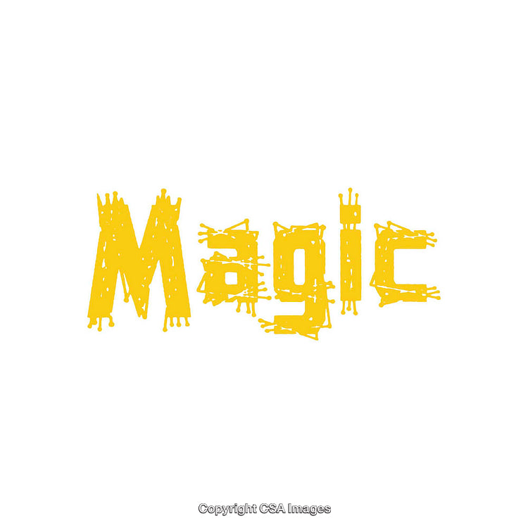 Yellow Handwritten Magic Text Illustration on White Background