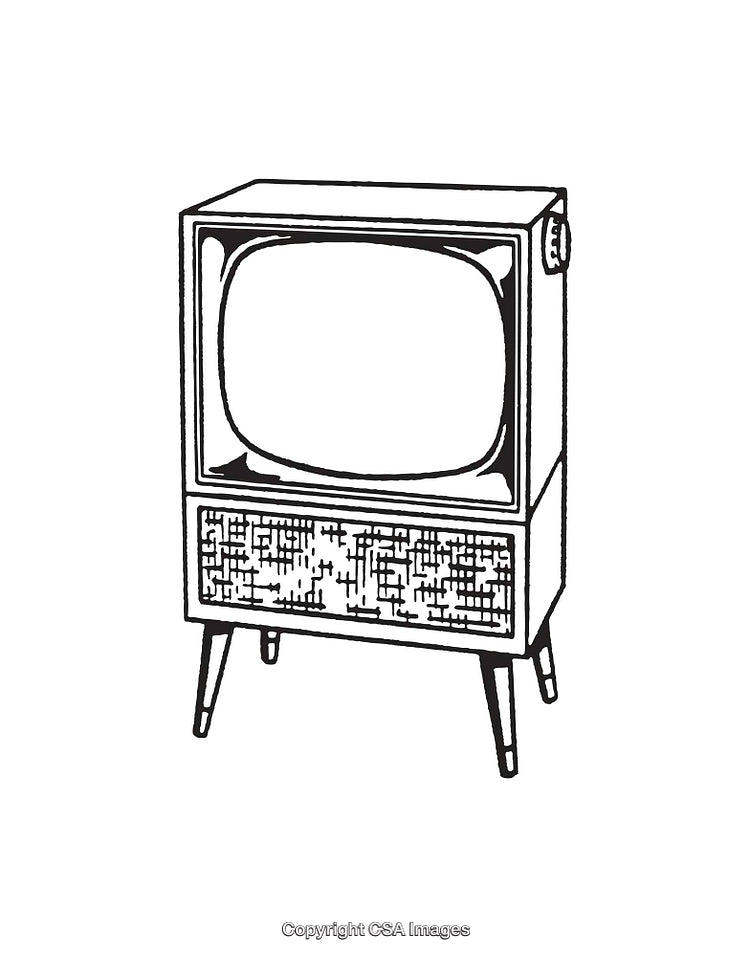 Black And White Vintage Television Line Art Illustration of Retro Home Decor