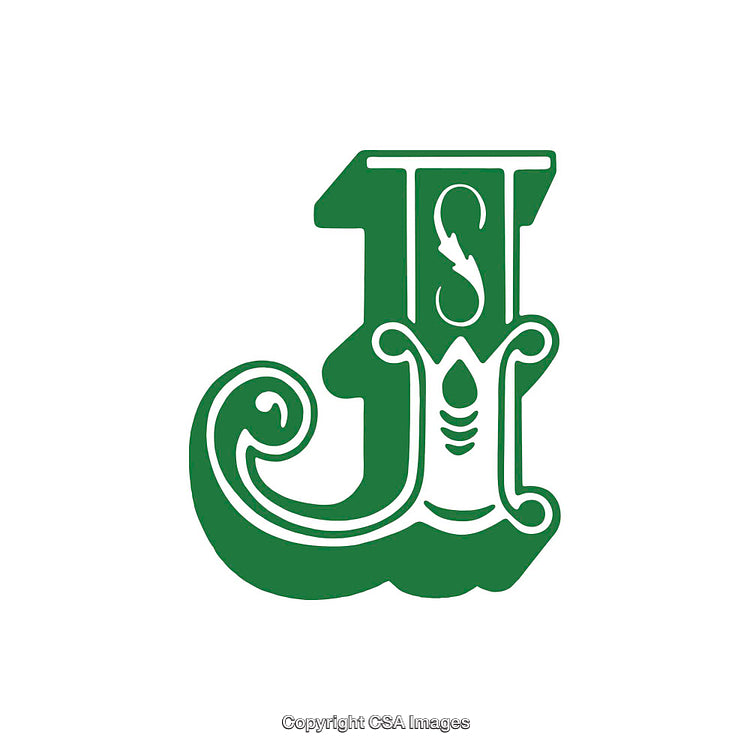 Elegant Green Decorative Letter J Design with Ornate Details