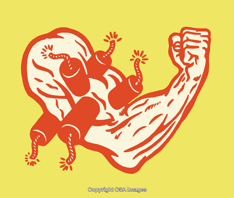 Dynamic Abstract Art Featuring Explosive Strong Arm Illustration in Bold Colors