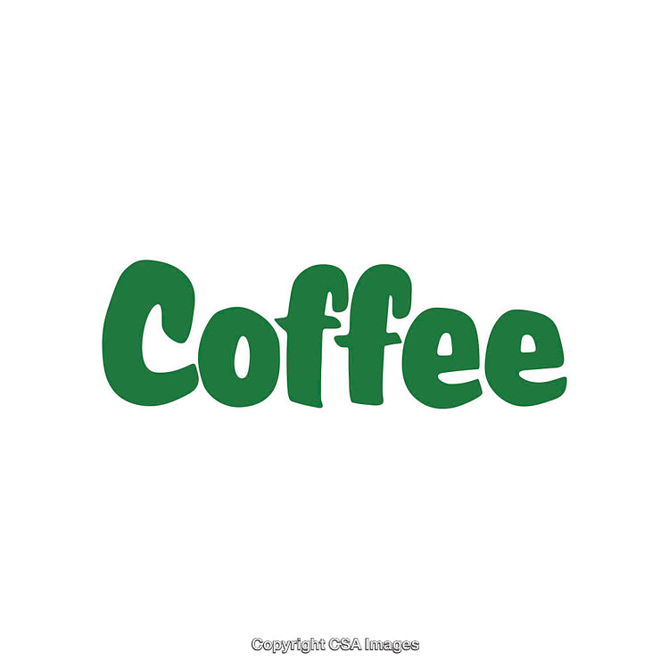Green Coffee Text Graphic on a White Background