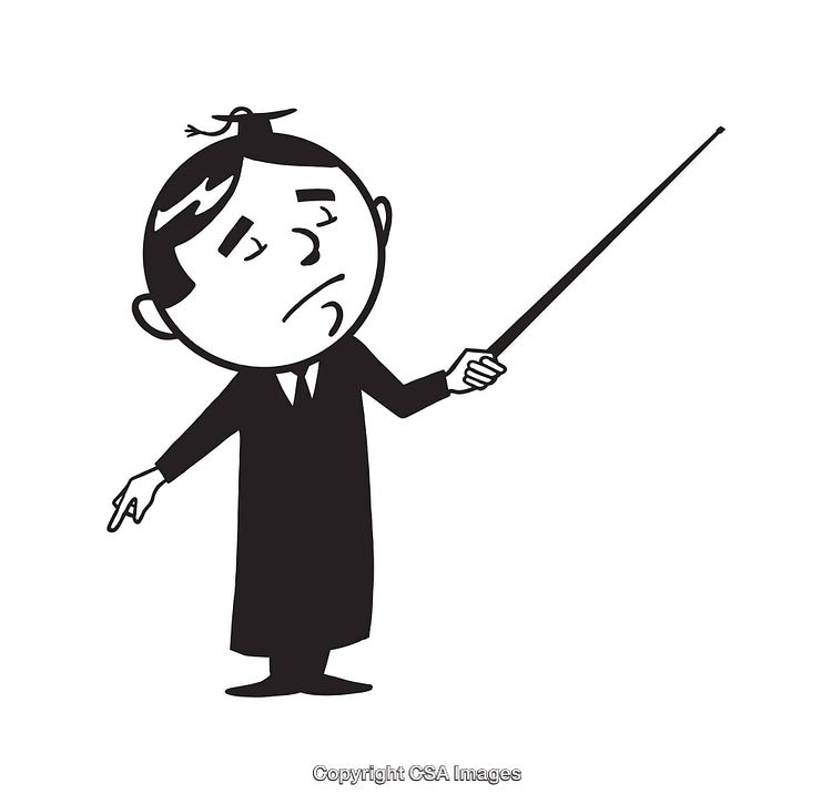 Black And White Line Art Illustration of a Teacher Holding a Pointer