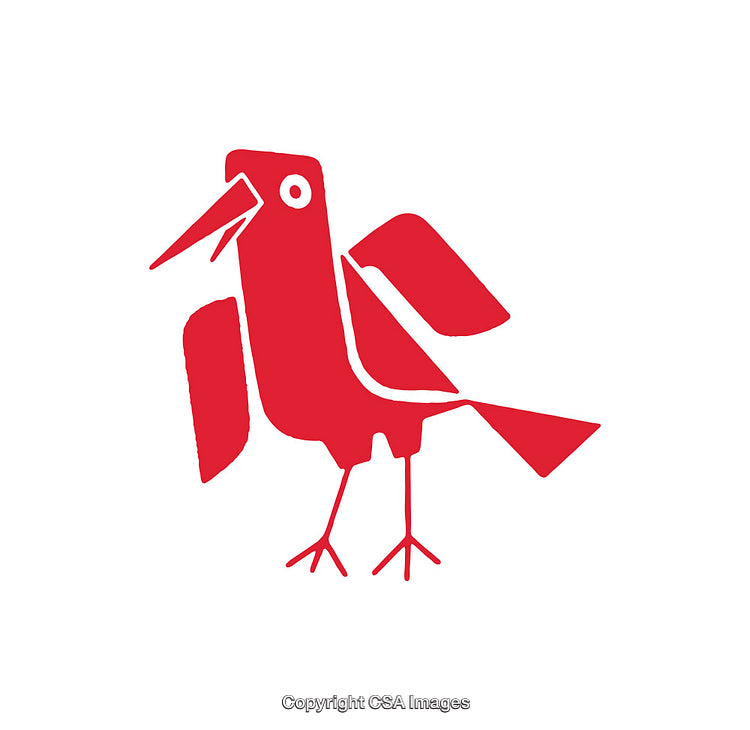 Red Minimalist Bird Icon with Geometric Style on White Background