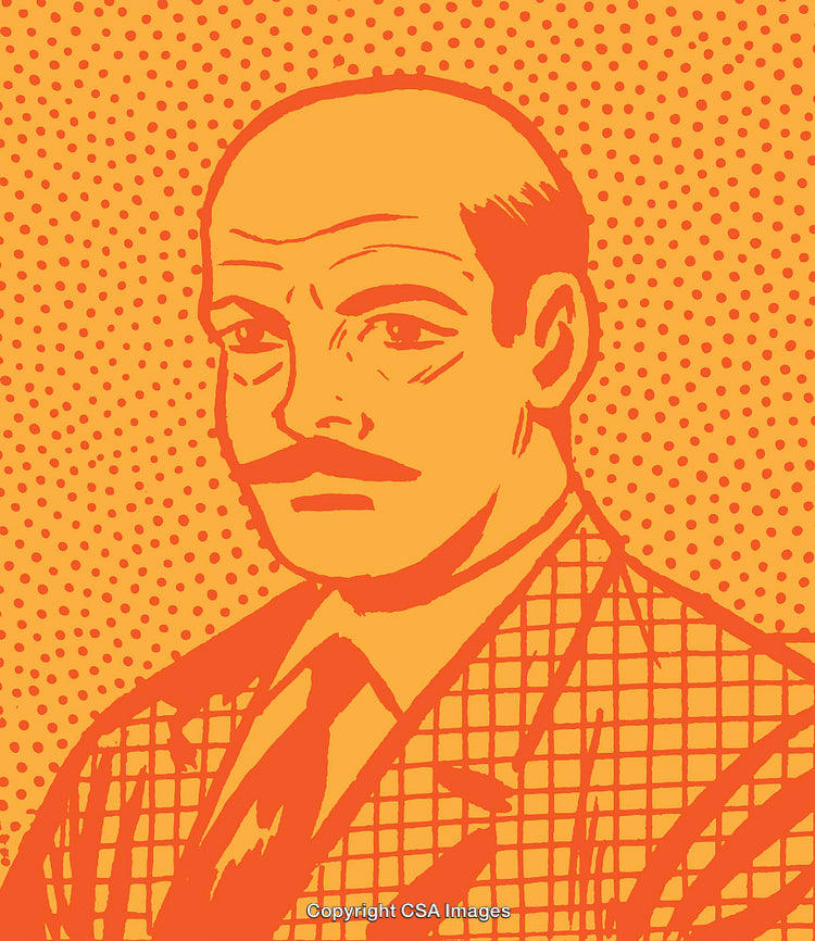 Illustration of a Mustached Man in Retro Pop Art Style