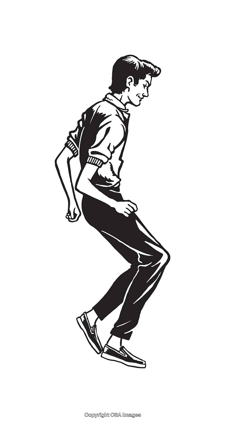 Black and White Line Art Illustration of a Person in Motion