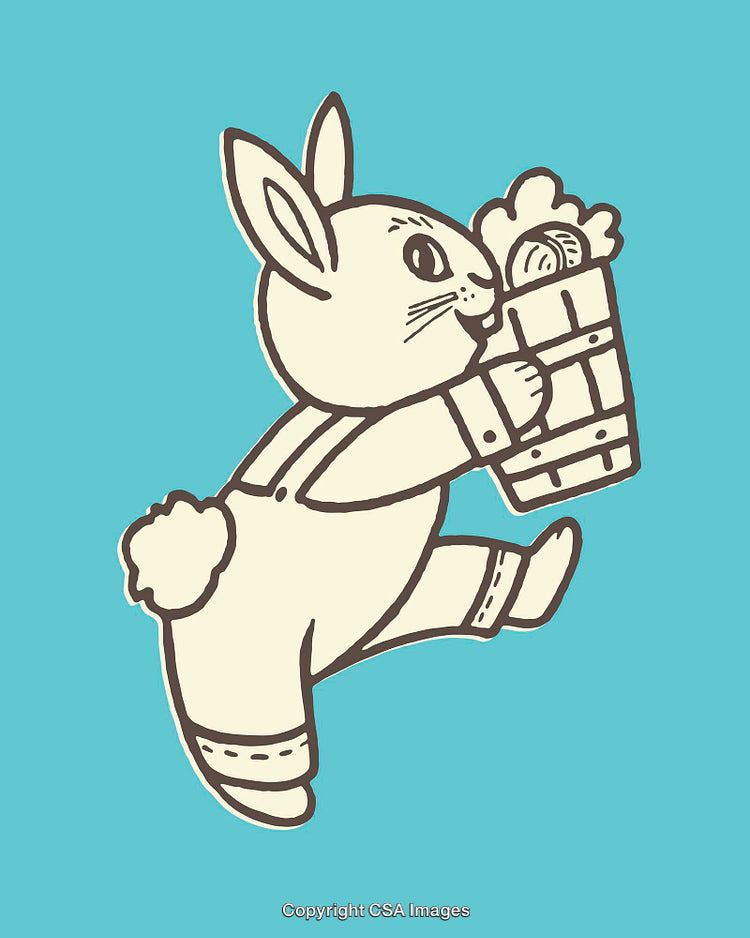 Adorable Cartoon Bunny Illustration Holding Basket in Minimalist Style