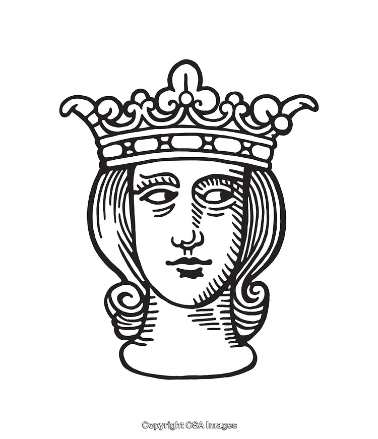 Elegant Line Art Illustration of a Crowned Royal Female Head
