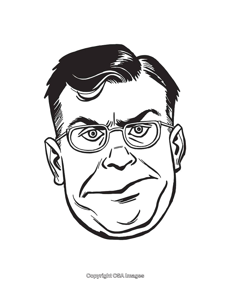Black and White Line Art Illustration of a Man's Face with Glasses