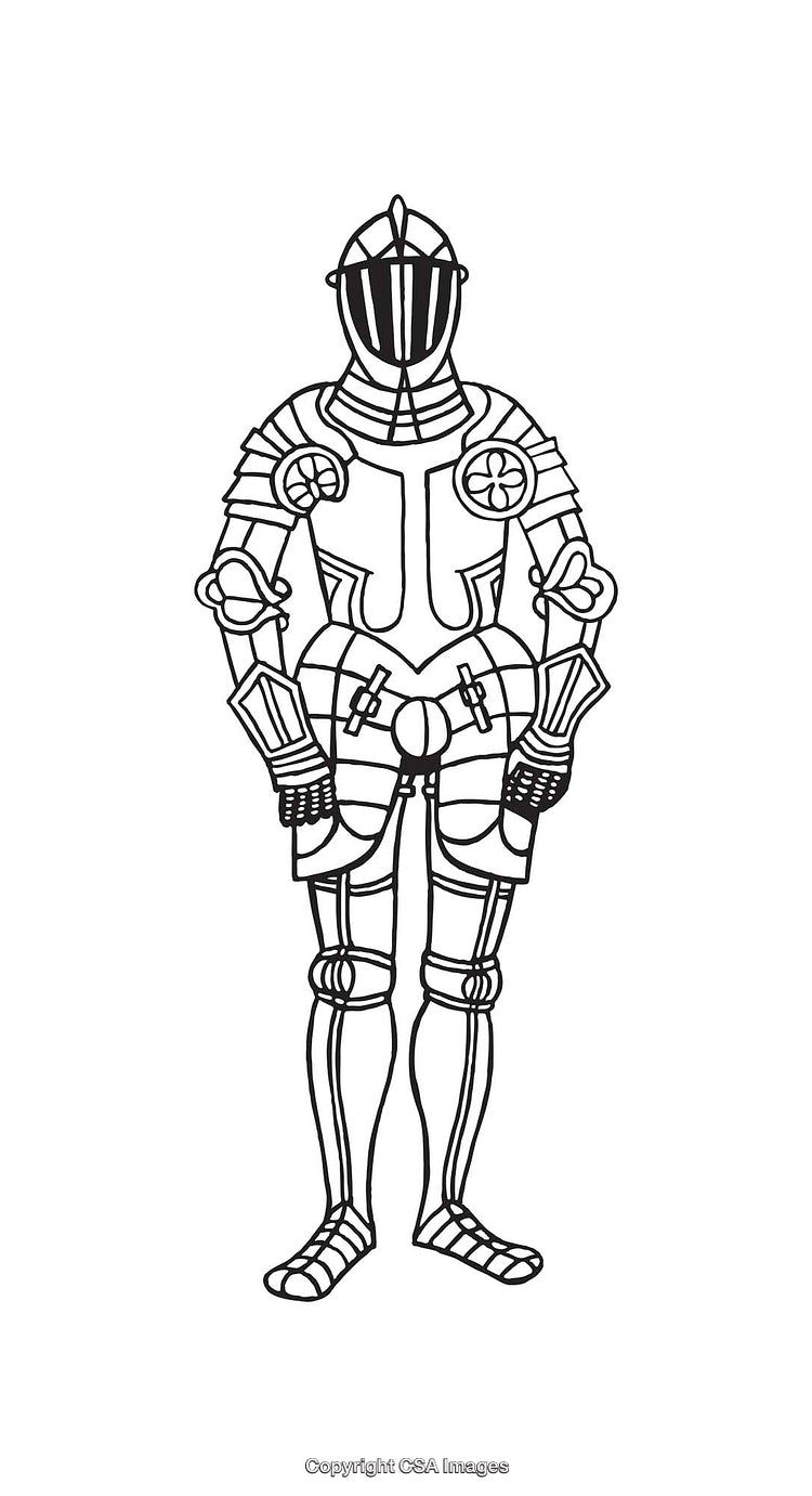 Medieval Knight in Full Armor Illustrated as Line Art