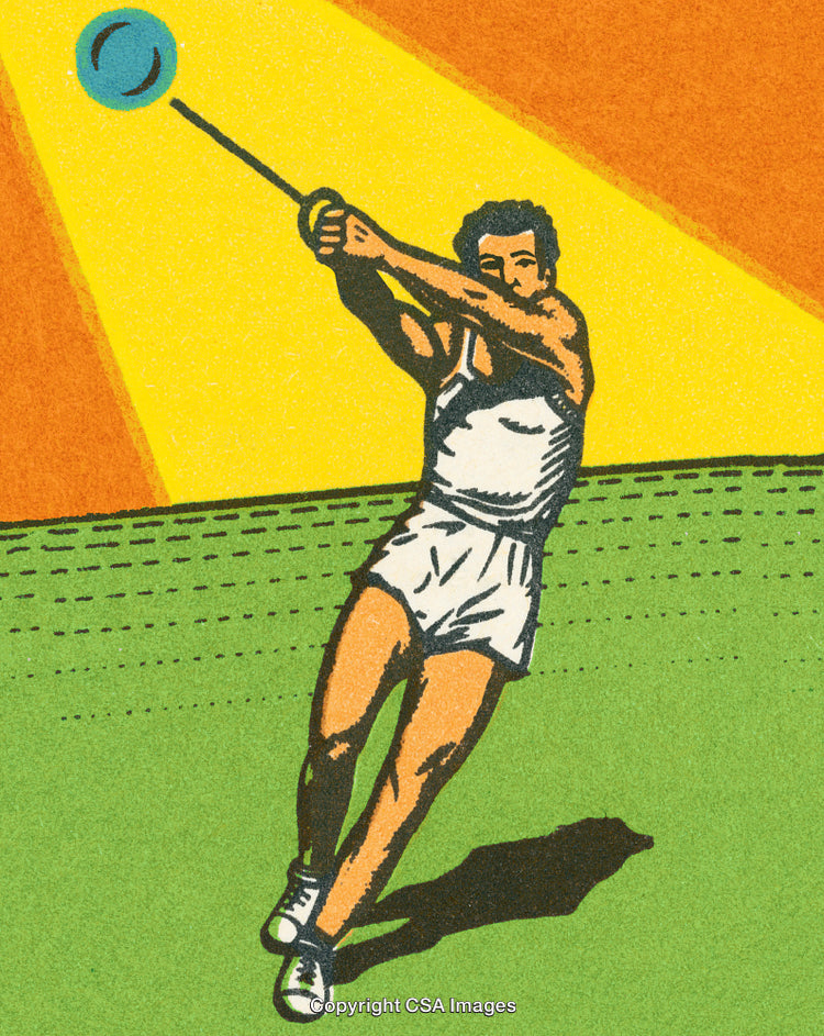 Colorful Retro Illustration of an Athlete in Action at a Sporting Event