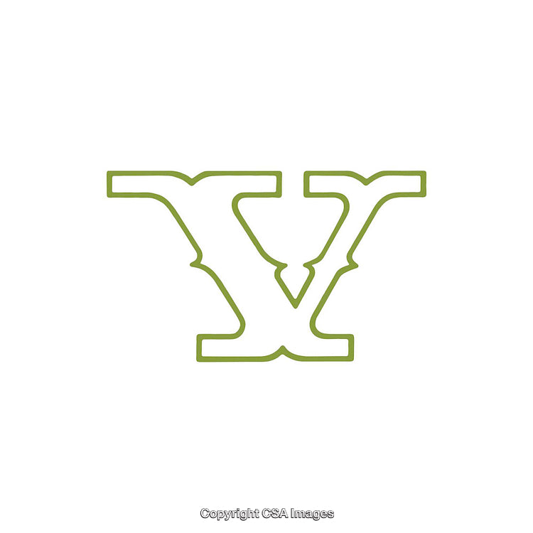 Stylized Green Outline V Letterform on White Background