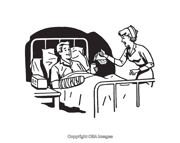 Illustration of Nurse Assisting a Patient in a Hospital Bed
