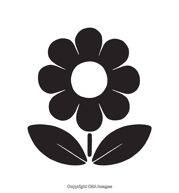 Black and White Icon of a Daisy Flower with Leaves