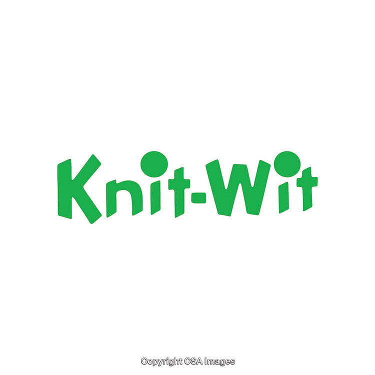 Bright Green Typeface Reading Knit-Wit on a White Background