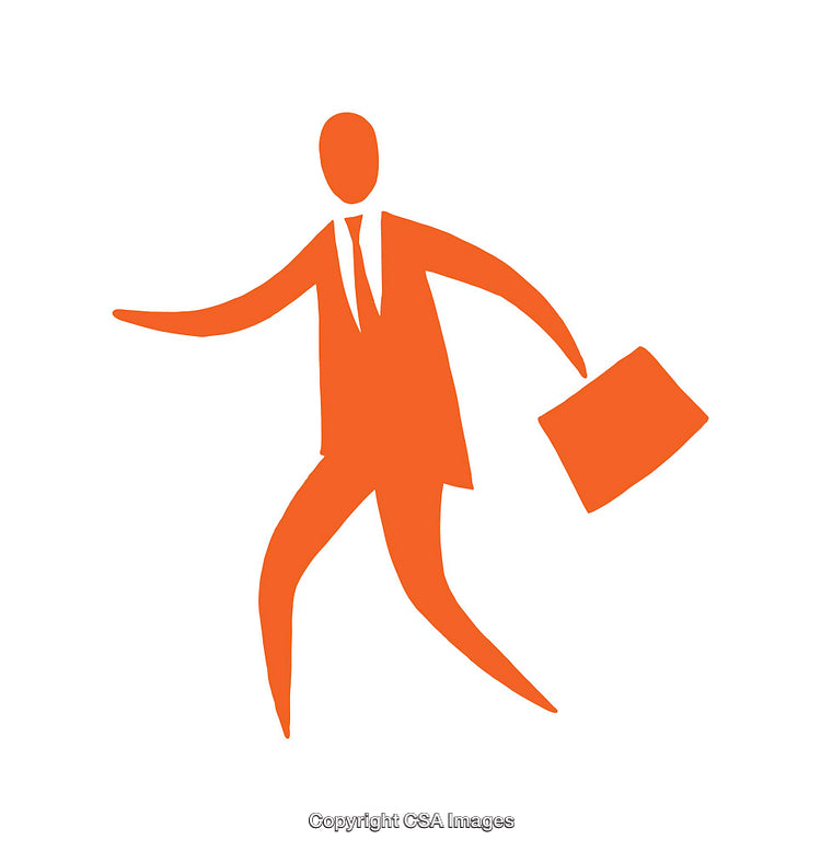Orange Businessman Icon Holding Briefcase in Professional Silhouette