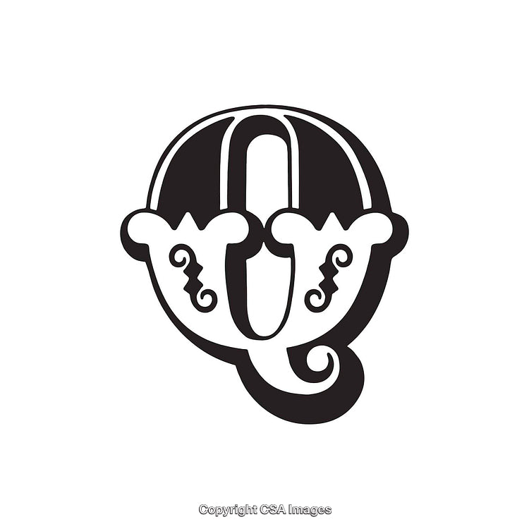 Elegant Decorative Letter Q in Black with Ornaments on White Background