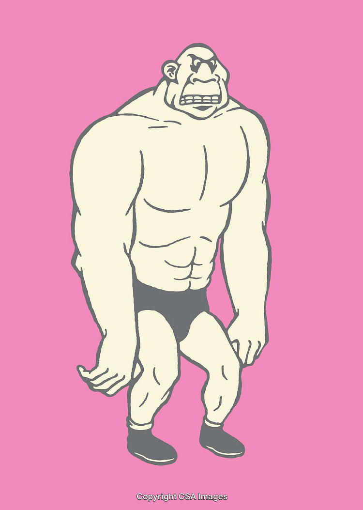 Cartoon Illustration of a Strong Gorilla on a Pink Background