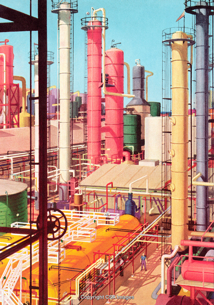 Industrial Facility With Colorful Tanks and Infrastructure Under Clear Sky