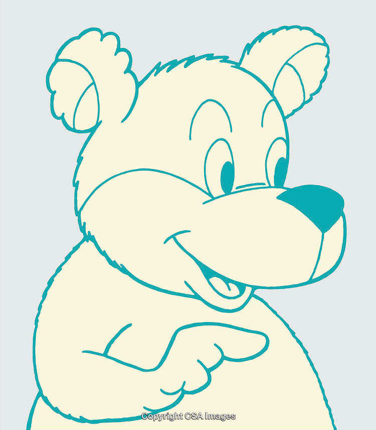 Cheerful Cartoon Bear Character in Teal Line Art on Light Background