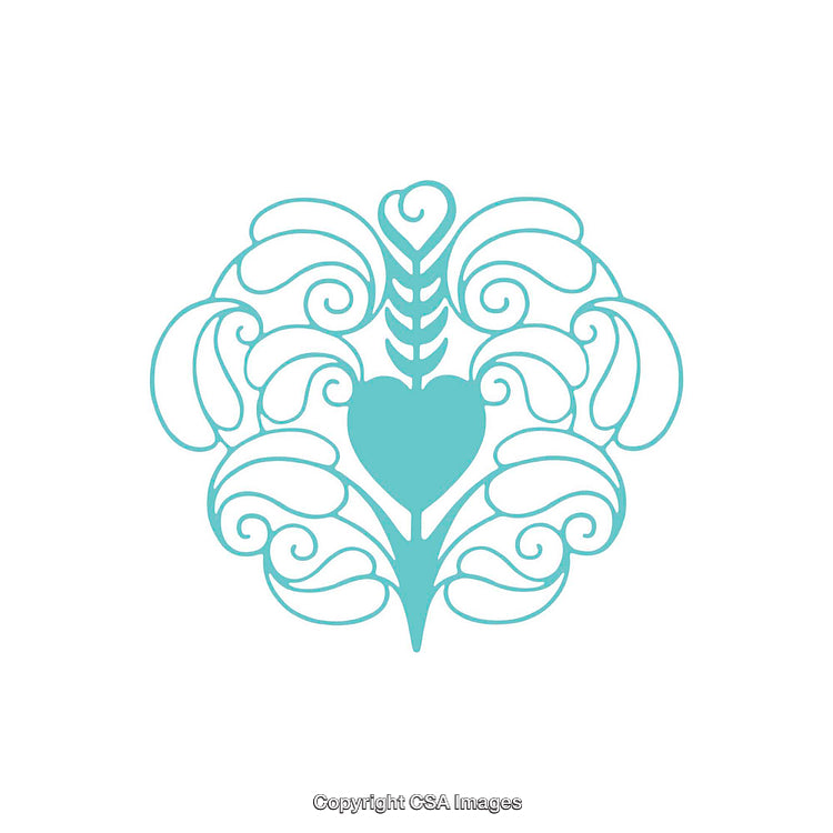 Elegant Floral Design with Heart Motif in Turquoise