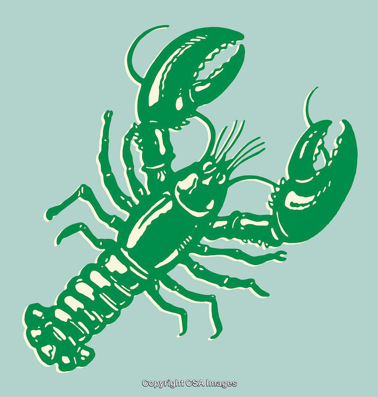 Retro Green Lobster Line Art on Light Blue Background