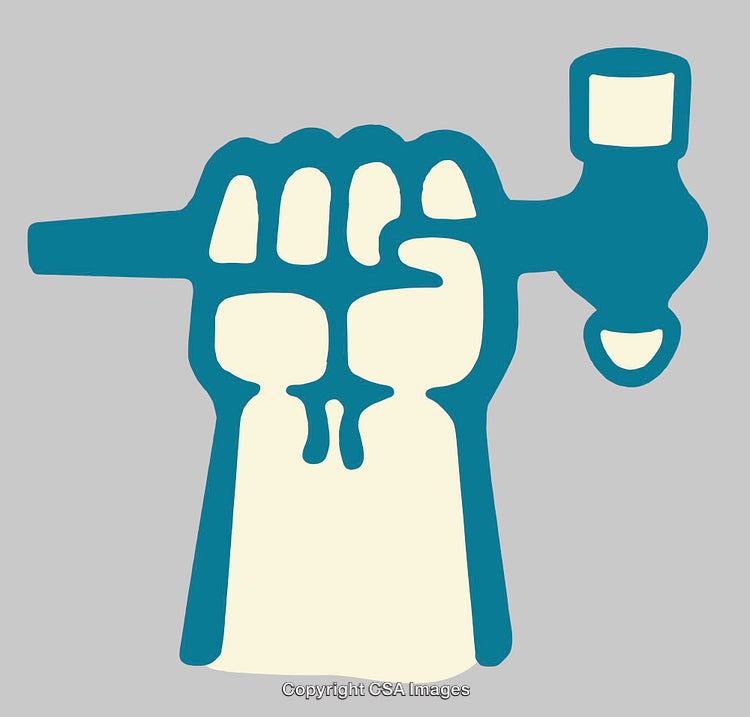 Abstract Hand Illustration Holding a Hammer in Minimalist Design